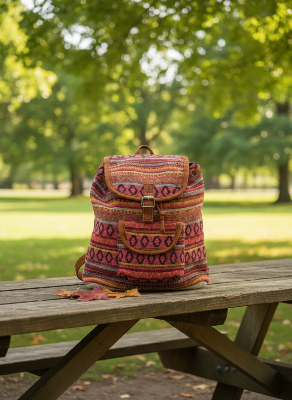 Source Unknown Small Boho Backpack Multicolor with Beige Bottom